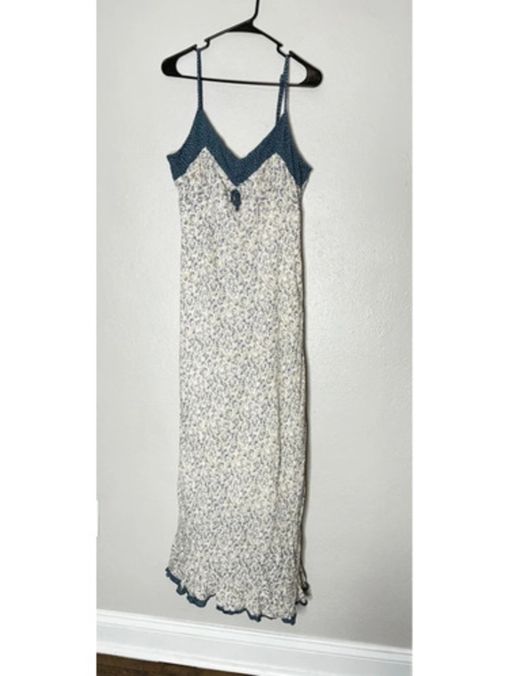 Newport News Long Maxi Slip Dress Sz 16 Blue Floral Dot Cottagecore Boho